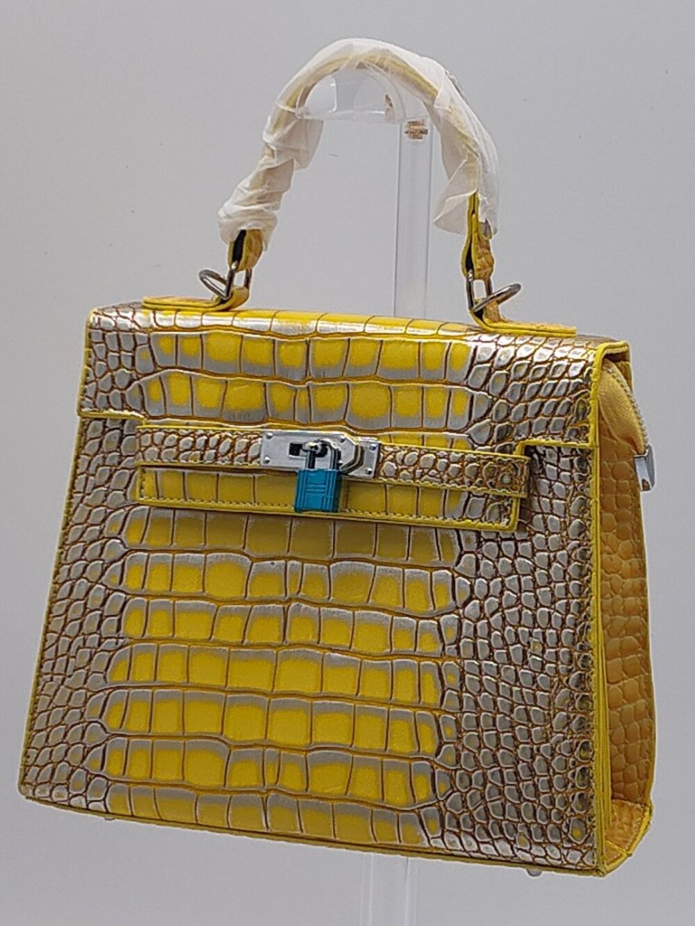 The CrocChain Elegance: Radiant Gilded Sun Multi-Tone Crocodile-Embossed Satchel